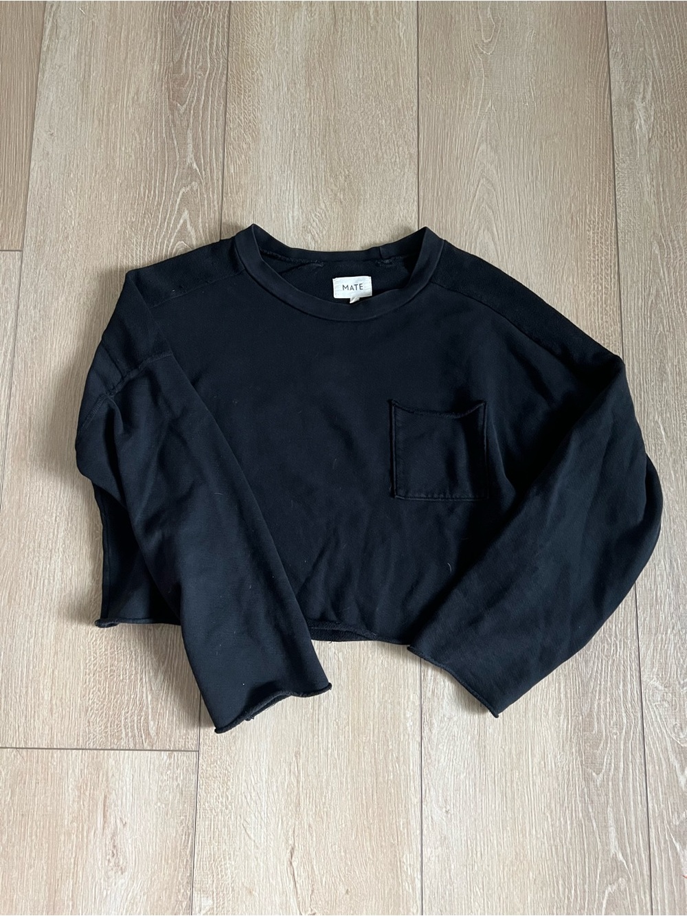 MATE the Label Black Cropped Long Sleeve Sweatshirt Pocket Top